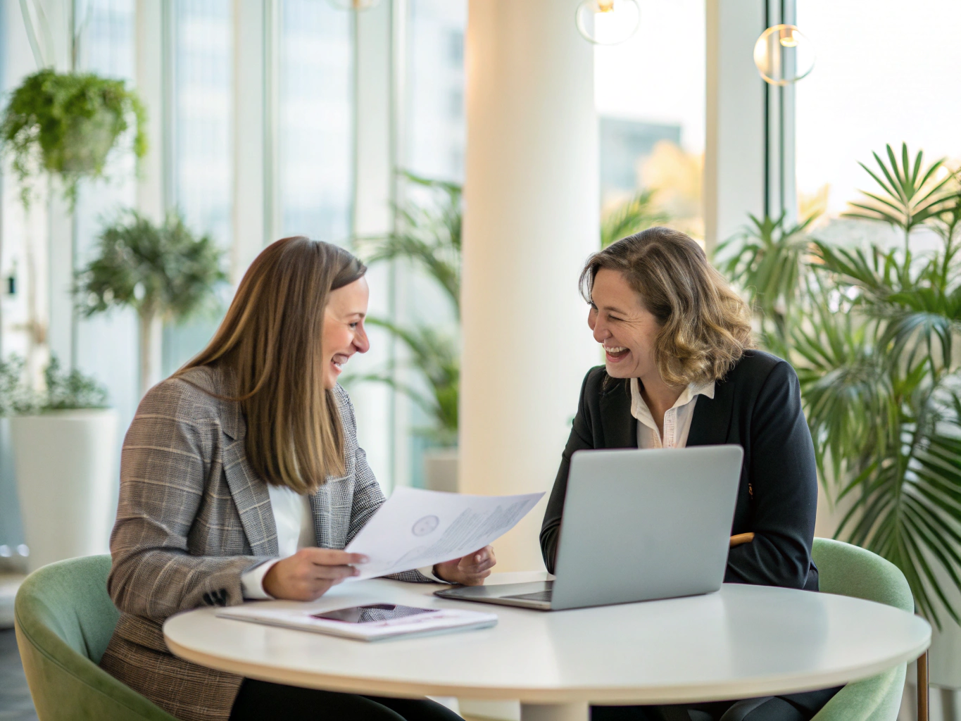 Consultant and client discussing negotiation outcomes
