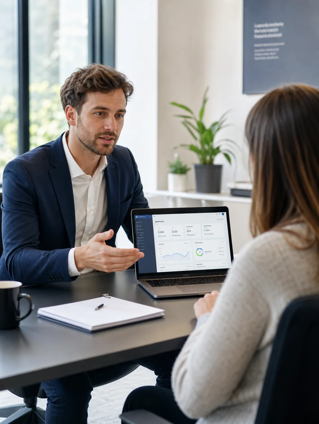 Professional consultant discussing purchase options with a client