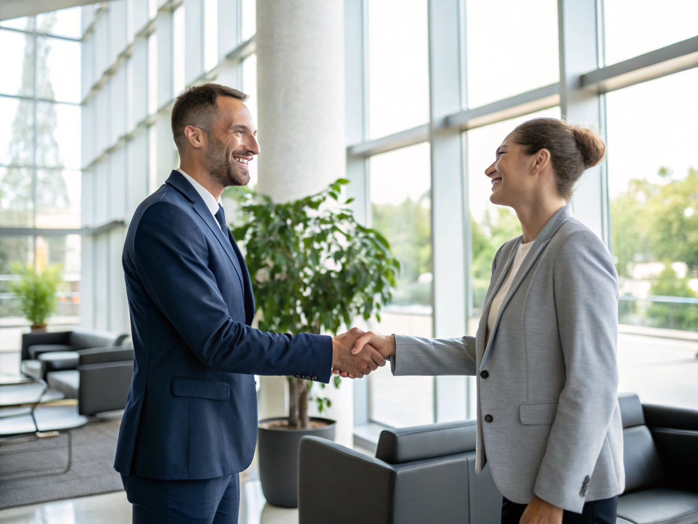 Happy client shaking hands after a successful purchase