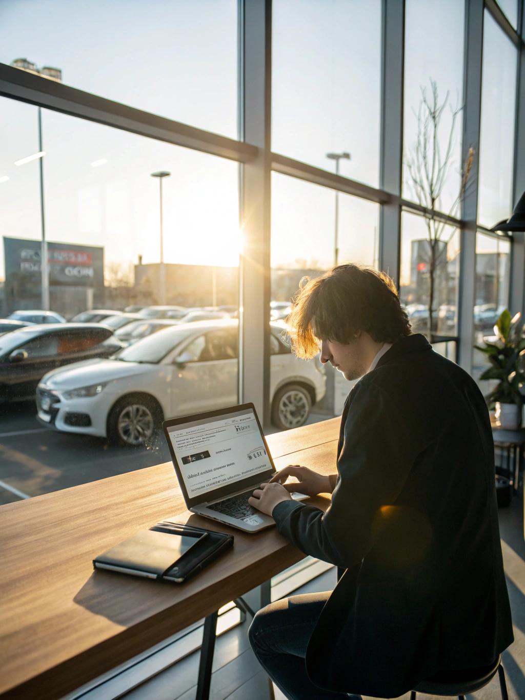 Professional reviewing car purchase documents
